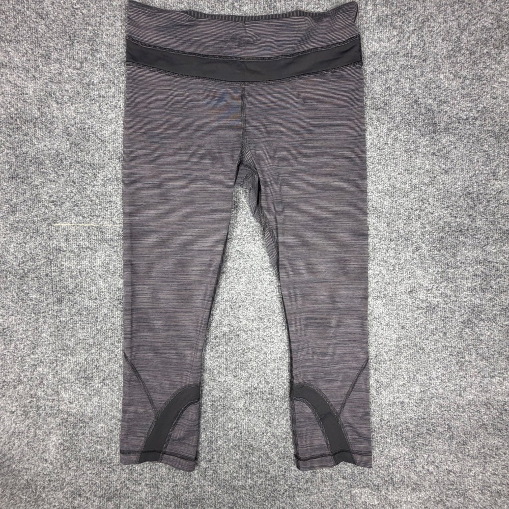 Lululemon Grey Space Dye Striped Cropped Leggings Zipper Pocket Womens Size 6